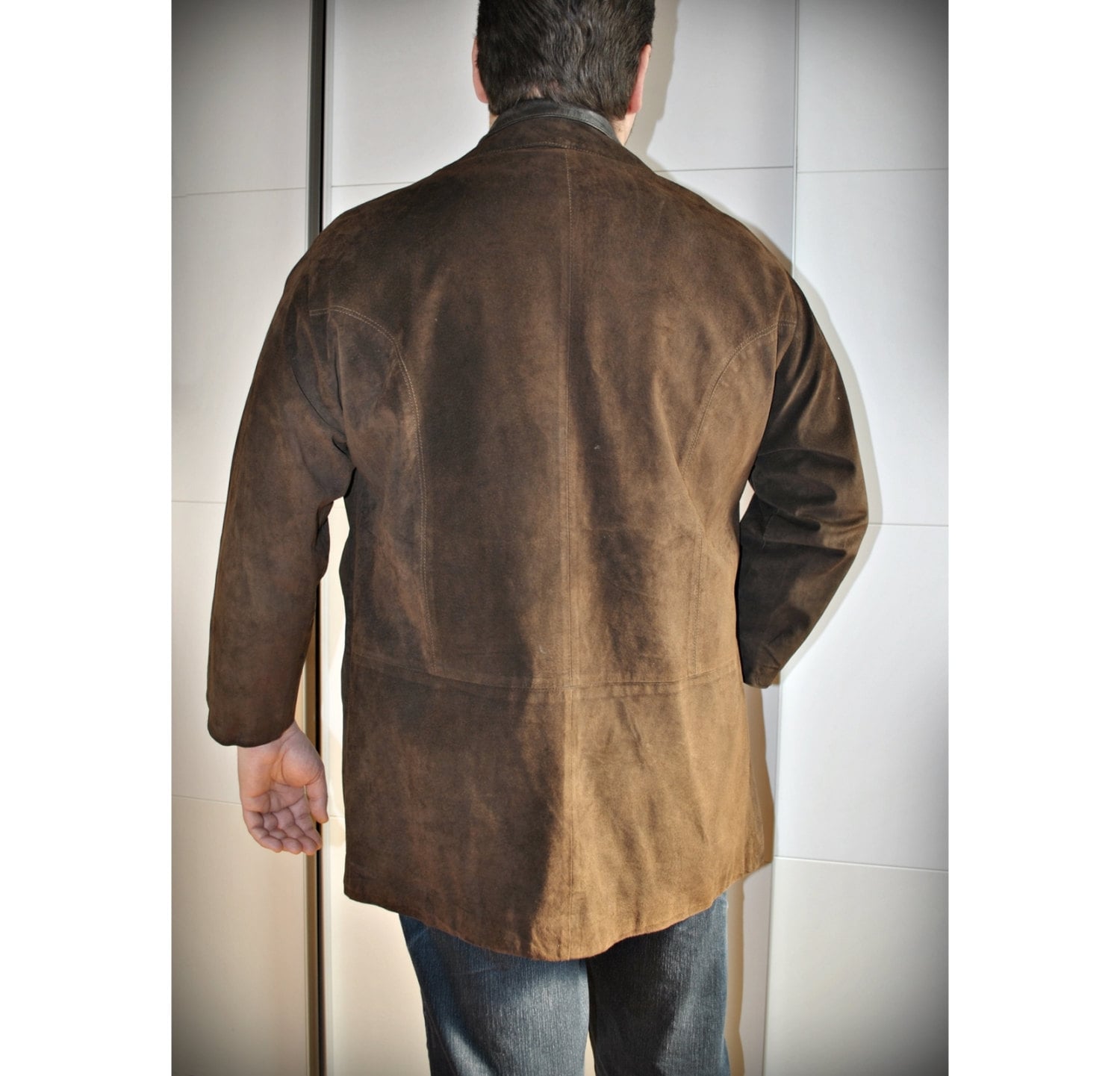 Vintage Men Suede Leather Jacket / Fall Jacket / Trench Coat /