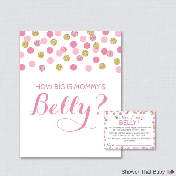 742 New baby shower game how big is the belly 406 How Big Is Mommy's Belly Game   Printable Baby Shower Pink and Gold   