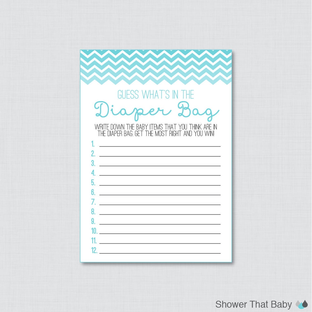 Aqua Chevron Baby Shower Diaper Bag Game Pritable Guess
