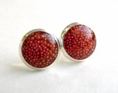 Post earrings 8 mm - Cardinal red studs. Small round earrings with microbeads and resin.  Button stud, tiny red beads, caviar, gift for her