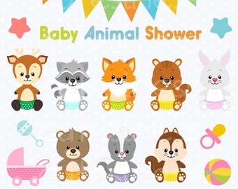 Baby Animal Clipart , Baby Woodland Animals Clipart, Baby shower Clipart
