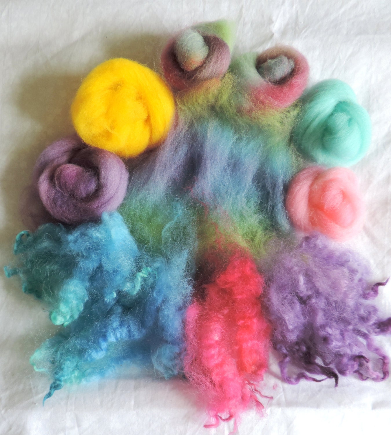 Hand dyed Wool Roving Lot Multi Color Roving by TheFiberQueenUSA