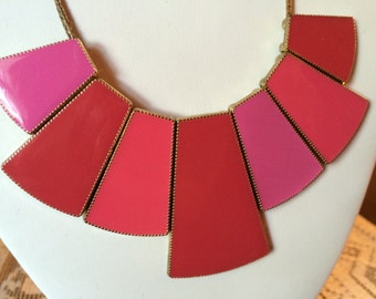 Vintage Enamel Modernistic Necklace - Various Hot Reds and Pinks - Quality!