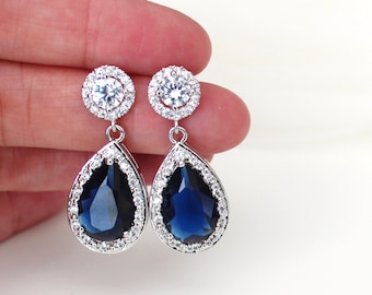 Blue Wedding Earrings Bridal Earrings Blue Wedding Jewelry Sapphire Earrings Crystal Bridal Earrings Something Blue Earrings Bridesmaid Gift