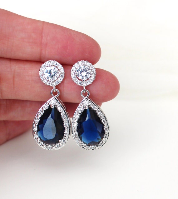 Blue Wedding Earrings Bridal Earrings Blue Wedding Jewelry