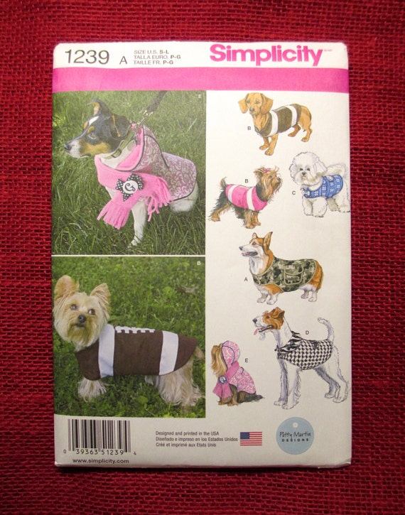 Simplicity Sewing Pattern 1239 Dog Coat & by AlicesSewingCorner