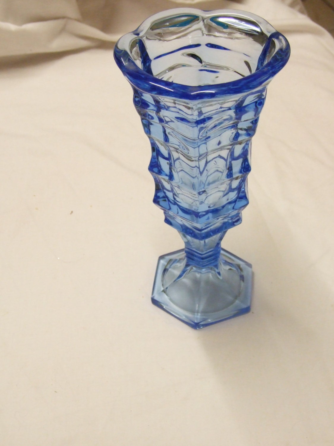 Vintage blue fluted glass vase Depression Glass by Vintaholique