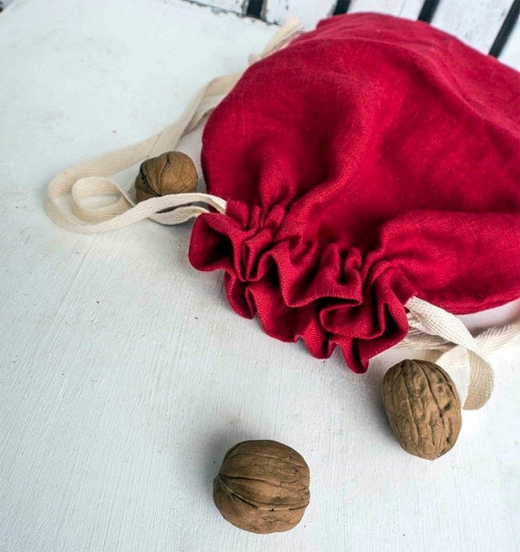 Cotton Bread Bag  Red Linen Bag