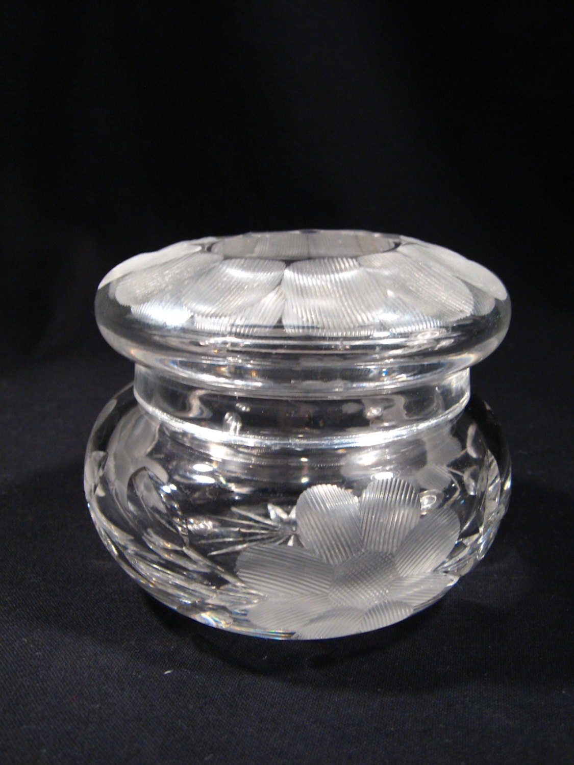 Antique Cut Crystal Hair Receiver Engraved Daisy Intaglio