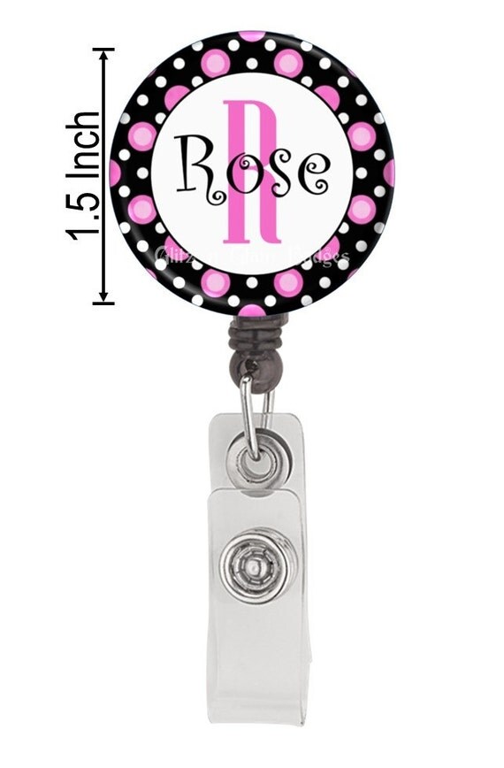 Items similar to Personalized Pink Polka Dot Retractable ID Badge ...