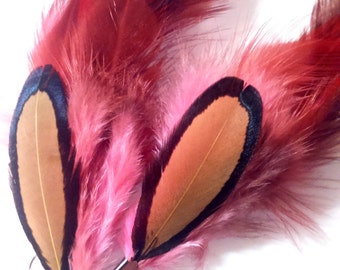 Pink and green feather earrings