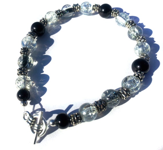 Black Bracelet Beaded Bracelet Crystal Bracelet by DameCreation