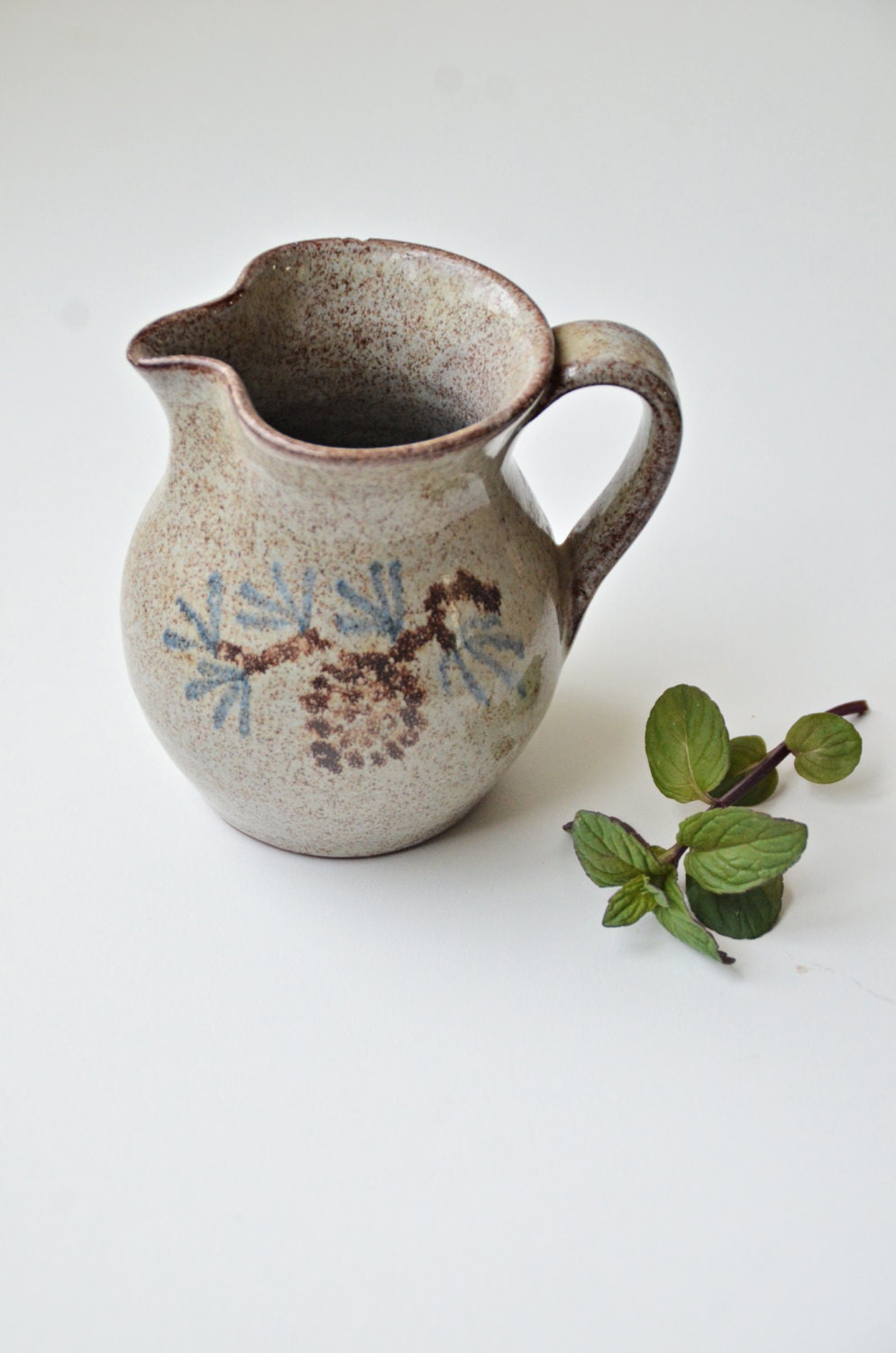 Clay Pottery Hand-turned & handpainted Pitcher / Flowers painting/ Home