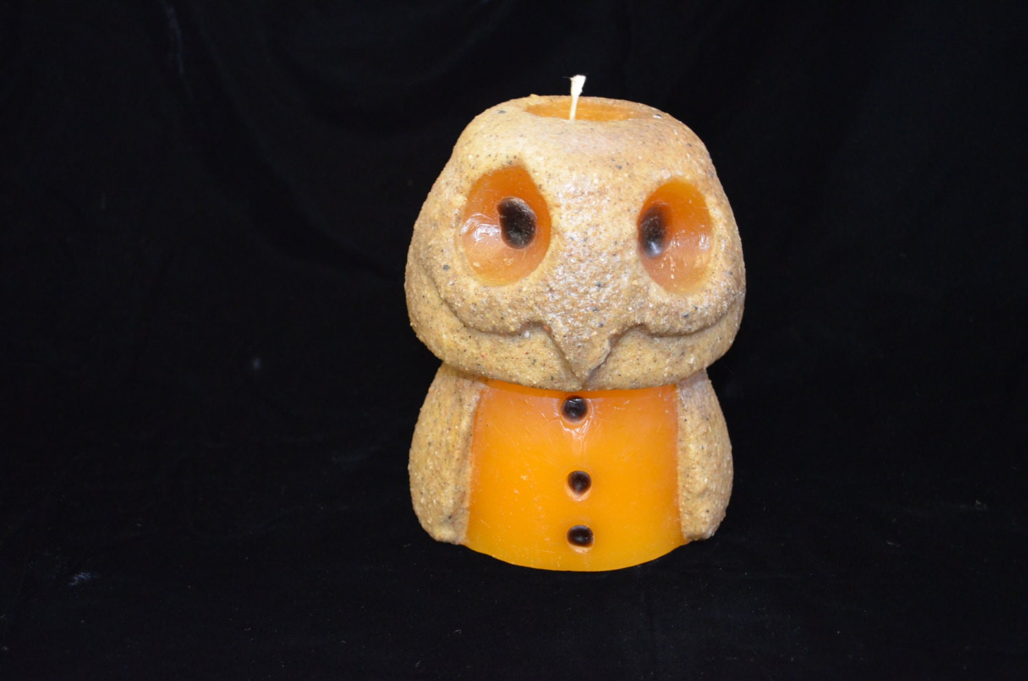 Vintage Owl Candle 1970's SAND Candle Orange Color With