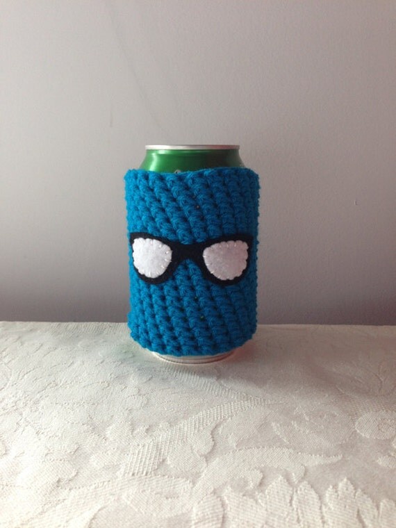 Sunglasses Crochet Beer Koozie Coffee Cup Cozy Reusable by Maroozi
