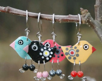 Funny Earrings, Stainless Steel Bird Earrings Whimsical Earrings Whimsical Jewelry Playful Colorful Fun Earrings, Fun Jewelry