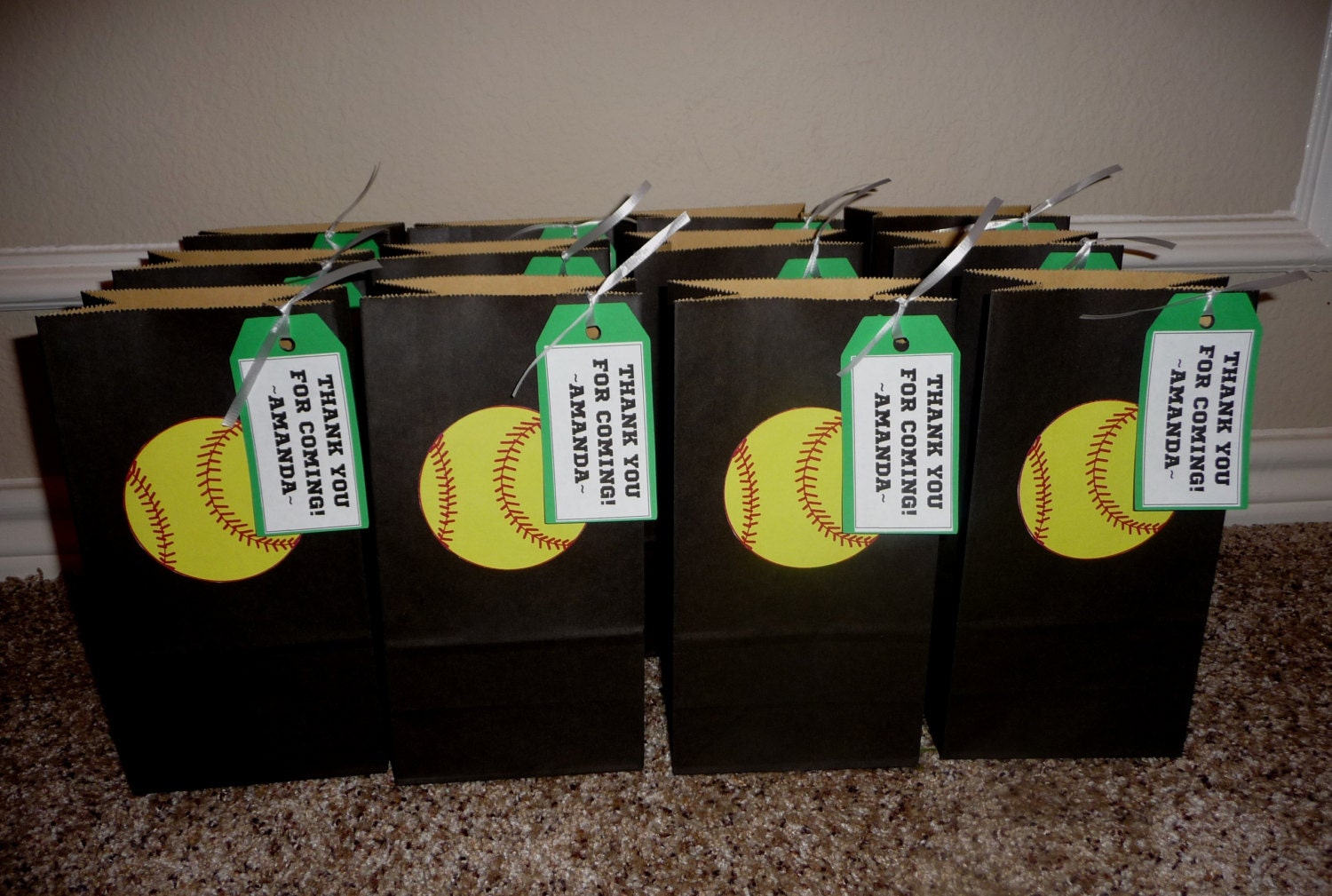 Softball favor bags for team party set of 12 WITH tags