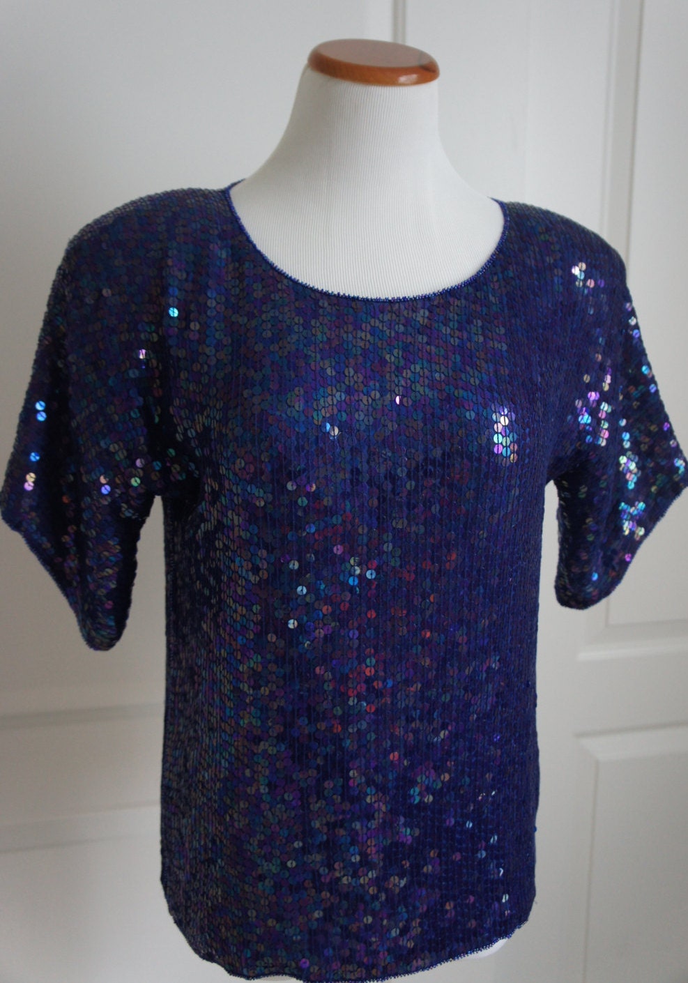 Vintage Blue Iridescent Sequin Top