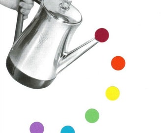 Colorful Kitchen Wall Art, Polka Dot Decor, Retro Mod Coffeepot Art, Coffee Artwork, Retro Modern Kitchen Artwork, Original Collage