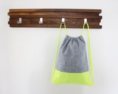 Neon and Chambray Drawstring Backpack, Summer Camp Gym Backpack, Summer Backpack, Bag, Purse, Kids Carry-All