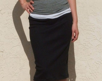 Everyday Black Pencil Skirt, Jersey Pencil Skirt, Elastic Waist Skirt / Best Seller - Black