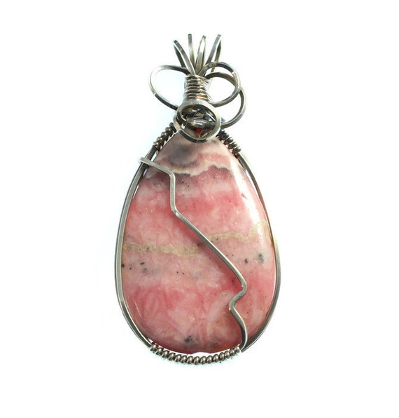 Pink Stone Pendant Rhodochrosite Natural Stone Teardrop