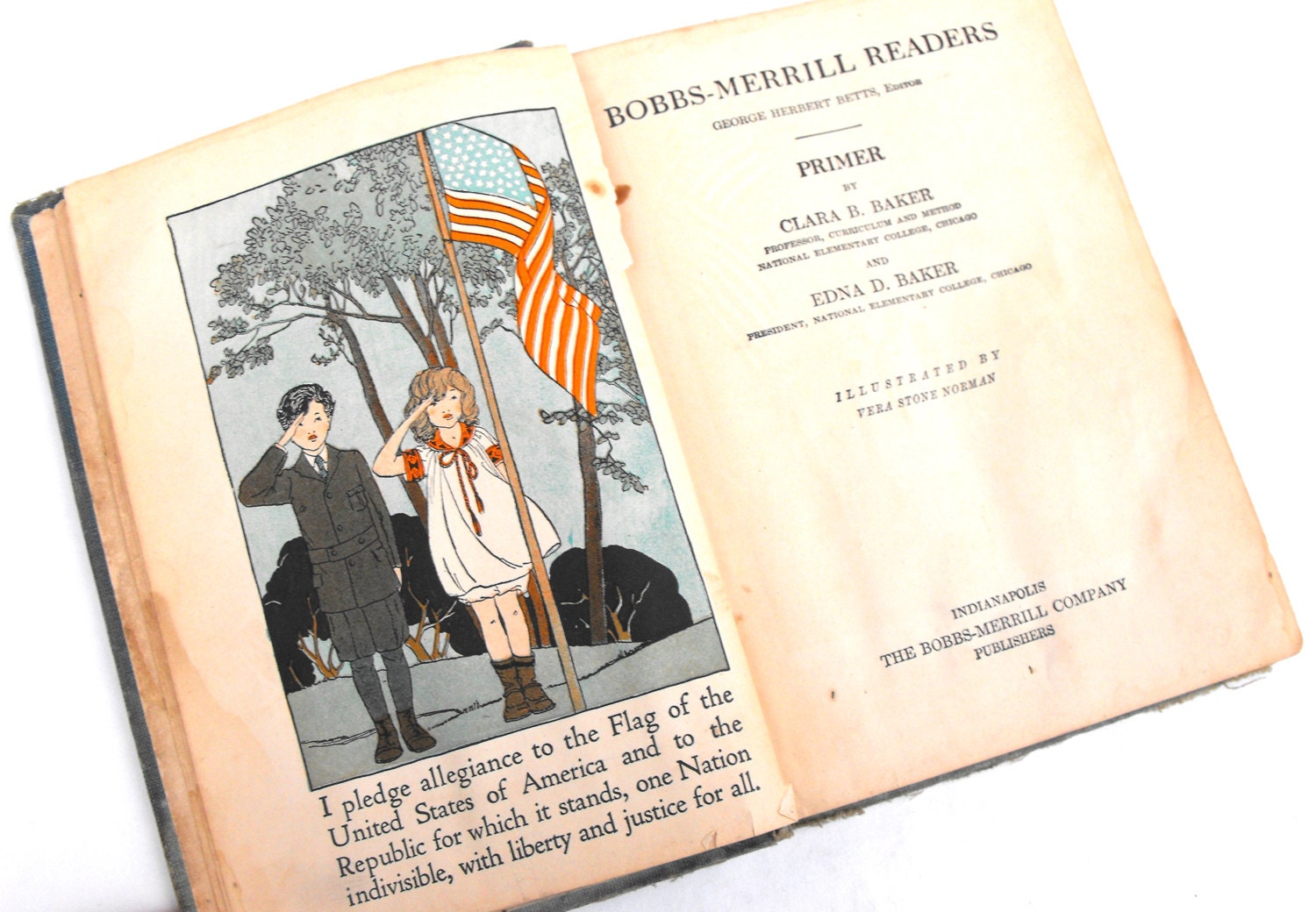 1923 Bobbs Merrill Primer Readers Book Illustrated by Vera