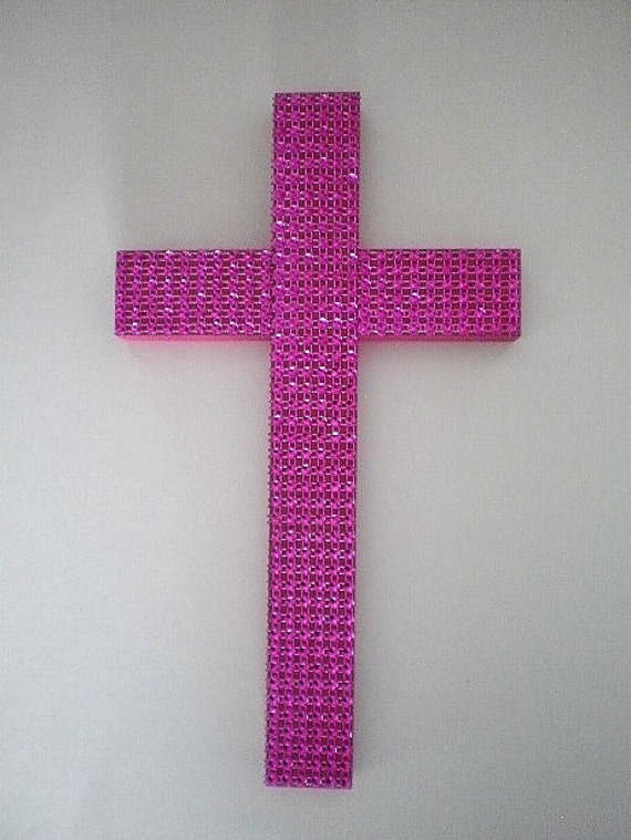 SPARKLING PINK CROSS Handpainted Decorative Wall Cross w/