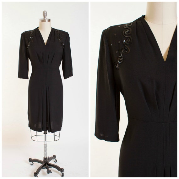 40s Evening Dress Black Rayon 1940s Vintage Sultry Cocktail Dress ...