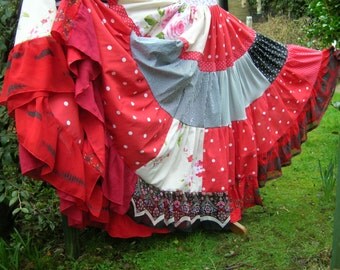 Gypsy patchwork skirt. CUSTOM MADE tribal belly dance costume in small to plus size. Up to 25 yard festival wear. Summer eco boho clothing