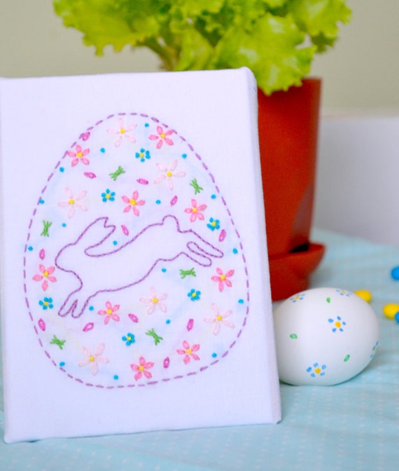 soluble for water embroidery paper egg embroidery decor Flower Rabbit pattern Easter redwork nursery hand