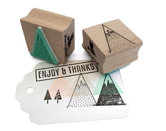 Mountain rubber stamp - outline mountain ink stamp with snow - DIY mountain projects - Winter stamp