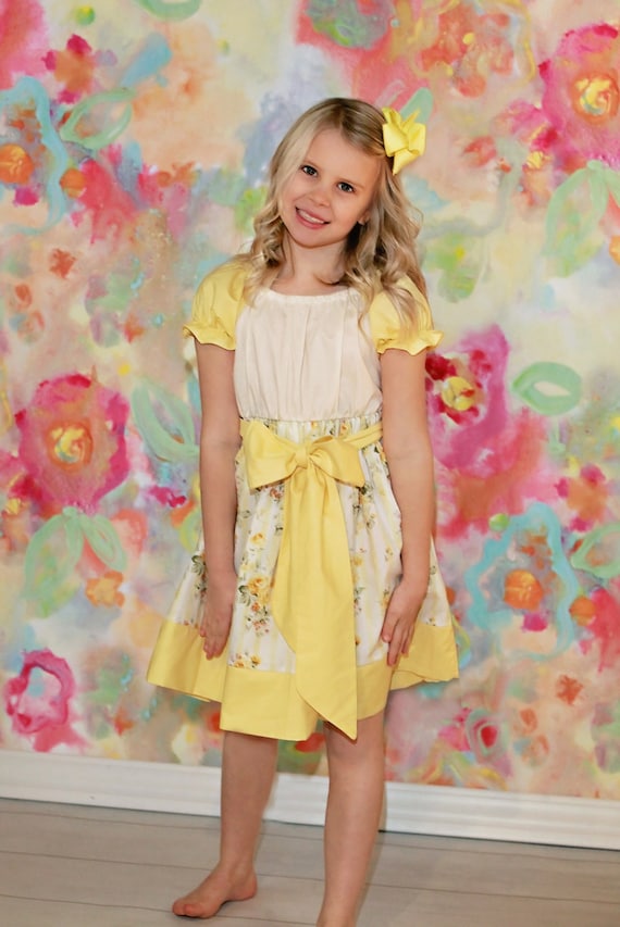 Girls Yellow Floral Easter Dress Spring Dress by KateandLulu