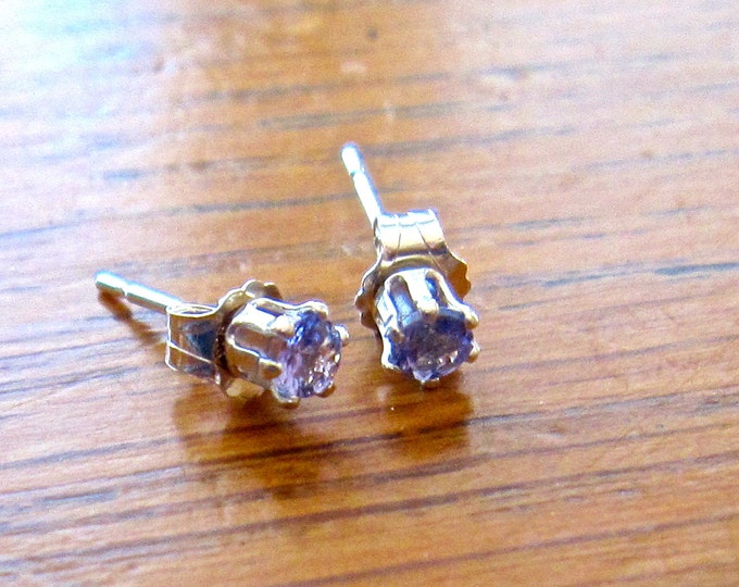 Tanzanite Sterling Stud Earrings, Petite 3mm Round, Natural, Set in Sterling E333