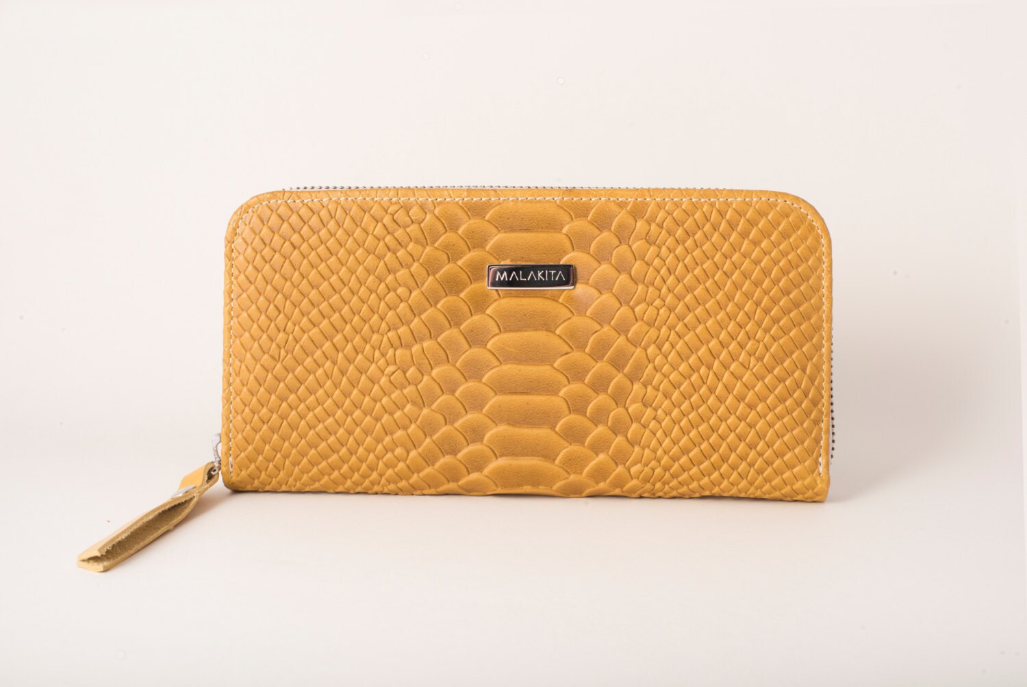 Embossed leather wallet Yellow leather wallet Women's