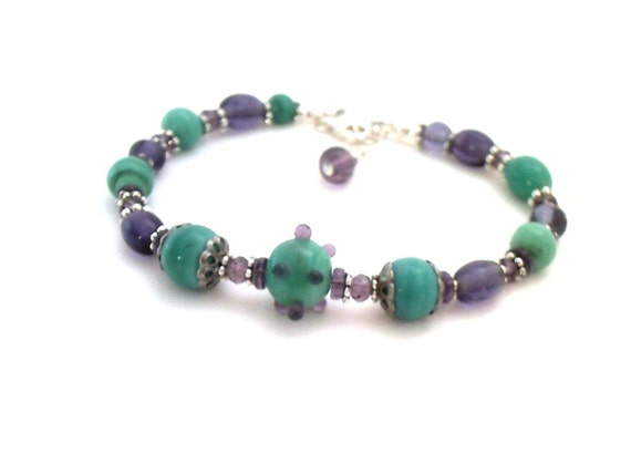 Purple and turquoise beaded bracelet by barefootcreekjewelry