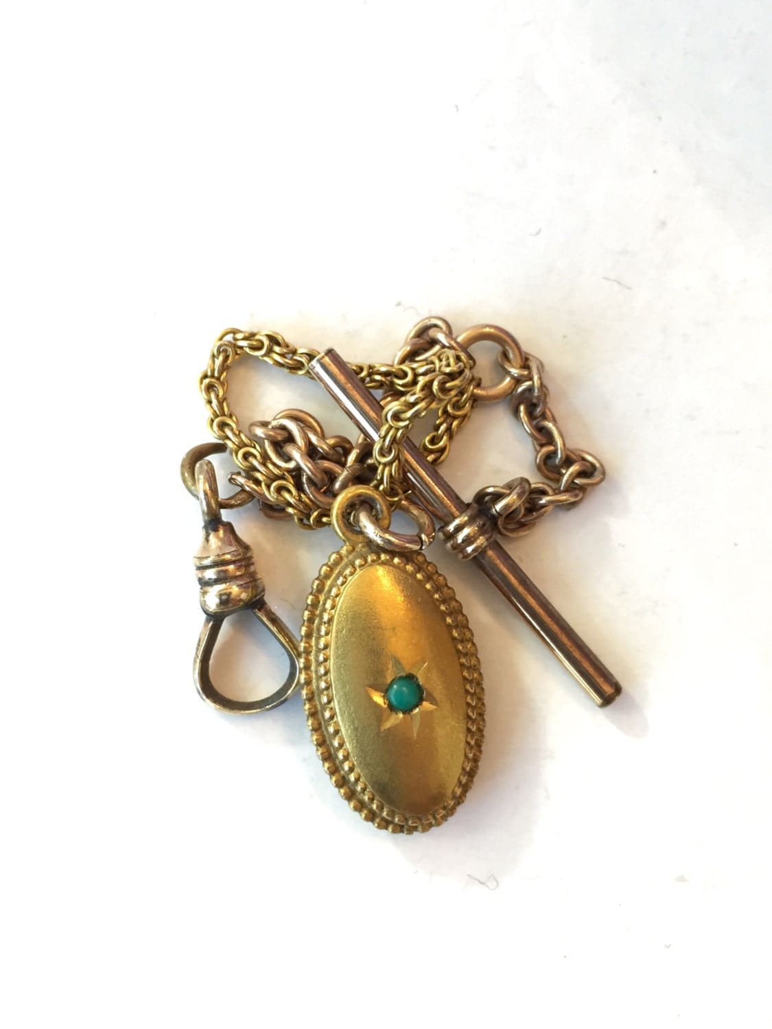 Vintage Watch Chain Fob Victorian Turquoise Gold Filled Charm