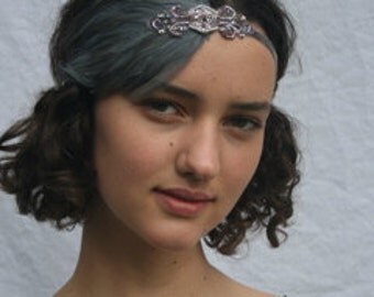 Great GATSBY headband, beaded headpiece, art deco feather fascinator, 1920s Stretch Elastic Velvet Flapper gatsby feather headband, 1920s