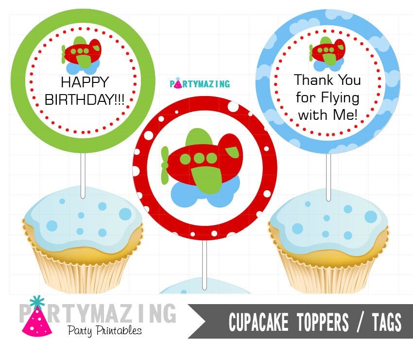Plane Cupcake Toppers DIY Printable Cupcake ToppersRed Plane