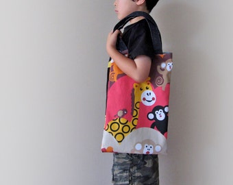 Childs tote bag, boys tote bag, boys library bag, kids book bag, back to school animal print