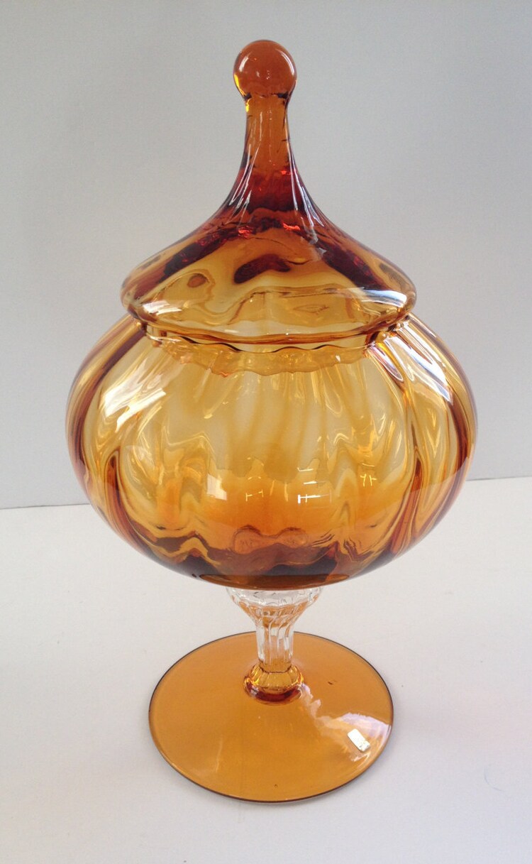 Vintage Amber Glass Lidded Candy Dish By North49vintage On Etsy