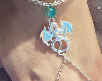 Silver Dragon Slave Bracelet With Blue/Clear Bead