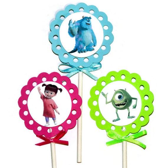 12 Monsters Inc Cupcake Toppers Kids Birthday Party by PartyParts