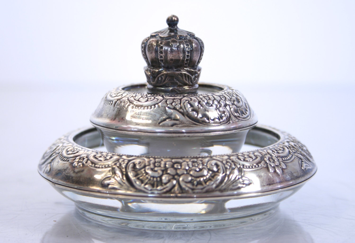 Vintage Sterling Silver and Glass Ashtray with Matching Table