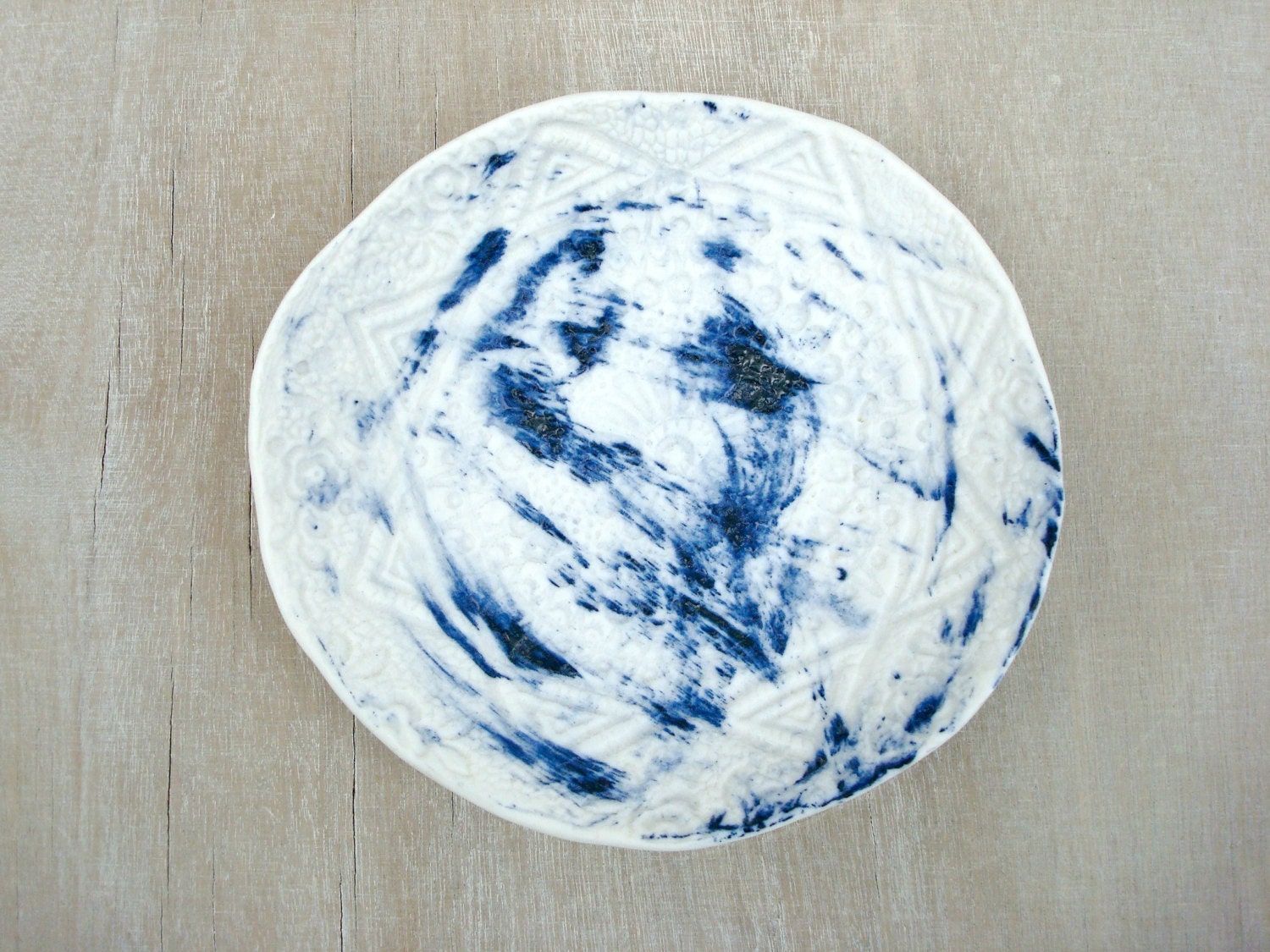 Lace ceramic plate porcelain lace dish lace plate blue by Oerine
