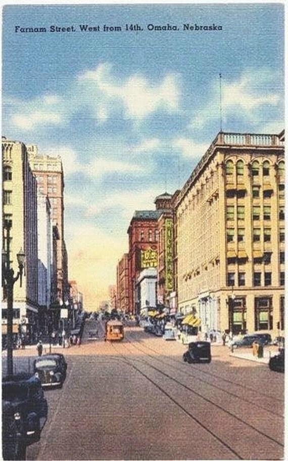 Vintage Nebraska Postcard Farnam Street Omaha by VintagePlum