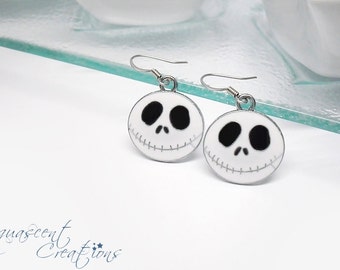 Jack Skellington earrings, skull earrings, nightmare before christmas earrings, silver enamel ghost earrings, Halloween earrings, women gift