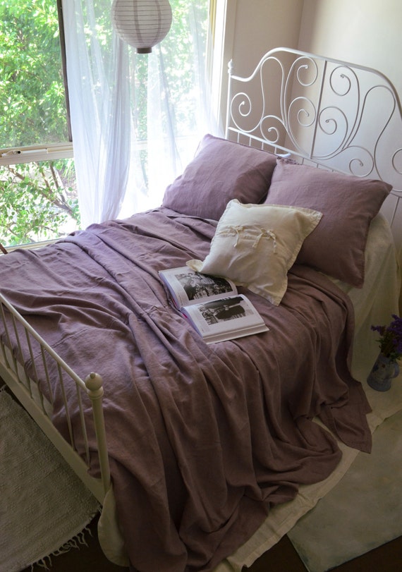 Faded Lilac Rustic Rough Linen duvet cover. Heavy Weight