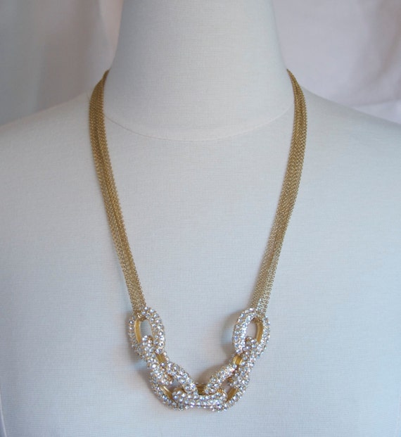 Pave Chain Necklace Gold Necklace Multi Strand Necklace