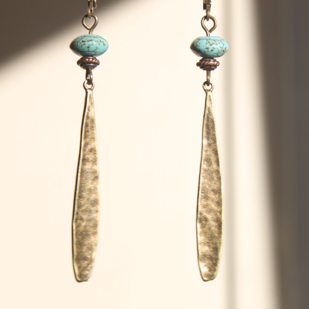 Boho Turquoise Earrings Brass Drop Earrings Bohemian Earrings